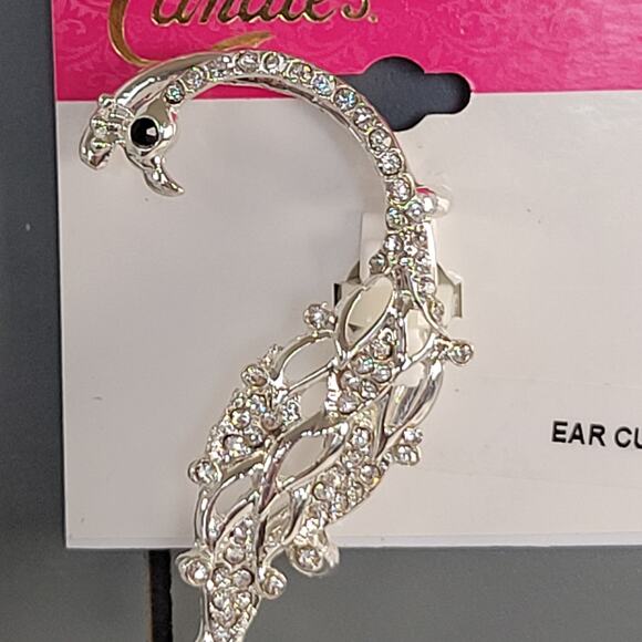 Candie's Silver Crystal Peacock Ear Cuff Pierced Earring 2.2" With Free Gift Bag - Picture 1 of 9